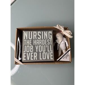 "Nursing The Hardest Job You'll Ever Love " Wood Block Sign & Felt Mice Gift Set